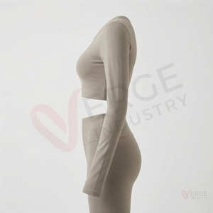 Ensemble de yoga 2 pièces pour femmes, haut court sans couture à manches longues et leggings taille haute - Product Image 3