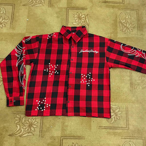 Autumn Breathable <b>Men's</b> Casual <b>Flannel</b> <b>Shirts</b> with Rhinestone Embellishments and Front/Back Logo - Product Image 6