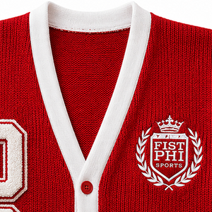 Cardigan tricoté rouge Delta Sigma pour femme, pull boutonné avec lettres grecques de sororité, tricot universitaire brodé sur mesure - Product Image 2