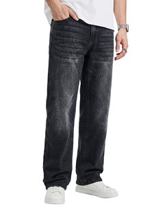 Pantalones Vaqueros de Mezclilla Rectos de Cintura Media para Hombre, Estilo Vintage, Ajustados, con Bolsillos, Ligeramente Elásticos, de Pierna Ancha, Largos - Product Image 5