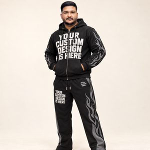 Custom Unisex Full <b>Zip</b> <b>Hooded</b> Tracksuit Graphic Print Sleeve Jogger Pants Heavyweight Fleece Streetwear Two Piece Set - Product Image 2