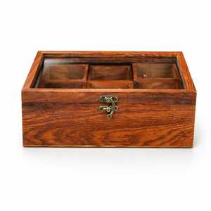 Wooden Spice <b>Box</b> With Glass Lid 6 Compartments Durable <b>Herb</b> Storage Container For Kitchen Use - Product Image 3