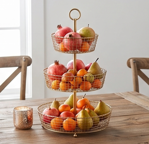 Modern 3-Tier Metal <b>Wire</b> Storage <b>Basket</b> With <b>Hanging</b> Loop For Neatening And Multi-Purpose Use Stylish Home Accent - Product Image 4