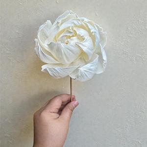 Flores de Madera Sola Mini Peony Blancas Hechas a Mano y Sostenibles, Tamaño: 8.5 CM, Varilla de Fibra de Planta de Sesbania de Tailandia - Product Image 4