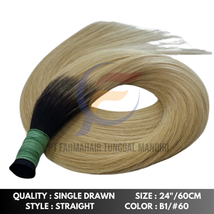 Extensiones de cabello Remy humano 100%, dos tonos, recto a granel, 60cm de longitud, cutícula Indonesia alineada, estilo de onda profunda suelta Natural - Product Image 4