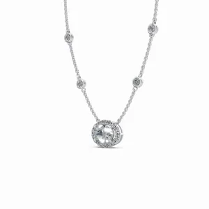 จี้เพชรทรงกลมและวงรีแบบ Love Forever Halo Lab Grown Diamond พร้อมสร้อยคอทองคำขาว 18K สำหรับงานหมั้นและงานแต่งงานของผู้หญิง - Product Image 3