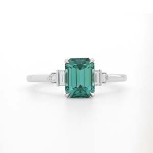 Emerald Cut Green Gemstone Ring Prong Setting Classic Women's Engagement Band Geometric Style - Product Image 1