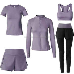 2025 Women's Fitness Custom Yoga Set <b>Leggings</b> & Sports Bra 5-Piece Set Breathable Quick Dry Spandex/<b>Nylon</b> Made in Pakistan - Product Image 1