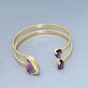 Brazalete de Plata Chapado en Oro con Amatista, Ajustable, Abierto, con Piedras Preciosas, para Regalo de Boda, para Mujer, Ortodoxo, SHAHNAZ GEMS - Product Image 4