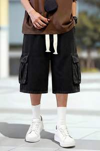 กางเกงยีนส์ขาสั้นทรงหลวมสำหรับผู้ชาย กางเกงยีนส์เดนิมขายาวแบบคาร์โก้ เอวยางยืด ความยาวขาใน 15 นิ้ว - Product Image 2