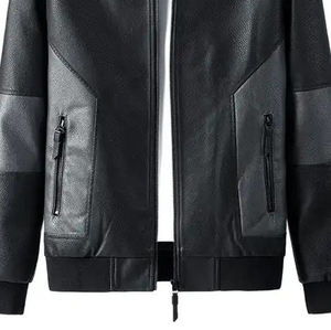 Chaqueta Bomber de Cuero Negra para Hombre, Manga Larga, Diseño con Bloques de Color, Resistente al Viento, Estilo Otoñal para Adultos AI-LJ-023 - Product Image 2