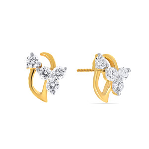 Pendientes Elegantes de Oro Amarillo de 14K con Diseño de Ola, con Piedra Redonda Blanca y Diamantes Redondos Brillantes Cultivados en Laboratorio - Product Image 3