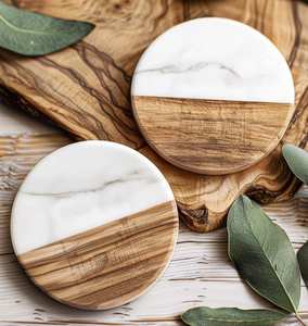 Posavasos de piedra natural, mármol y madera para té, café, jugo, protección de mesas de vidrio - Product Image 1