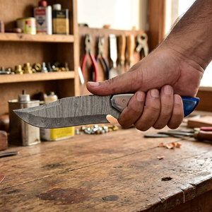 Couteau de chasse artisanal en acier Damas avec manche en bois de pukka et étui en cuir fin, couteau de camping, cadeau de Noël, couteau EDC - Product Image 3
