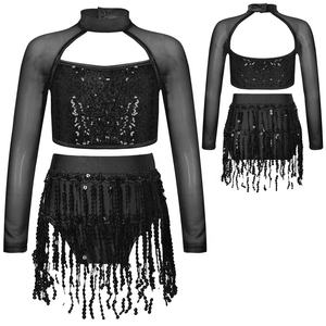 Conjunto de Top Corto con Borlas y Braguitas para Niñas de 6 a 16 Años, Traje de Baile Latino para Porristas, Clases, Actuaciones en Escenario y Competiciones - Product Image 3