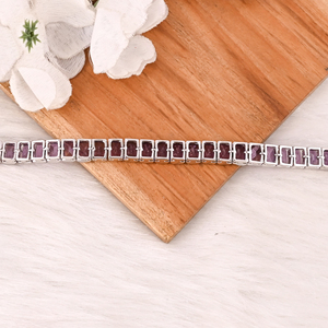 Bracelet tennis en améthyste violette de créateur, fait main, en argent sterling 925, bijoux de luxe unisexe, cadeau de mariage - Product Image 4