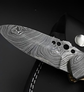 Cuchillo Plegable de Acero de Damasco de Grado Industrial BA Enterprises, Hoja con Punta Caída, Mango de Acero de Damasco, Cuchillo de Bolsillo de Borde Recto - Product Image 2