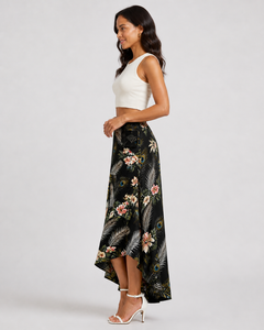 Jupe longue maxi à taille haute imprimé floral paon de qualité supérieure pour femme, vente en gros, fabricant sur mesure, jupe longue asymétrique pour l'été et la plage - Product Image 6