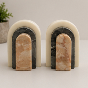 Ensemble de serre-livres modernes en marbre, sculpture en pierre, décoration d'intérieur, forme d'arche polie - Product Image 4