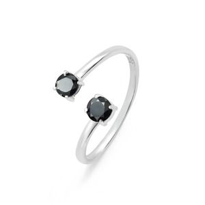 Rhaya Jewels Women's Elegant Rhodium Plated 925 Sterling <b>Silver</b> Dual Cut Black Onyx Prong Setting Dainty Trendy <b>Adjustable</b> <b>Ring</b> - Product Image 1
