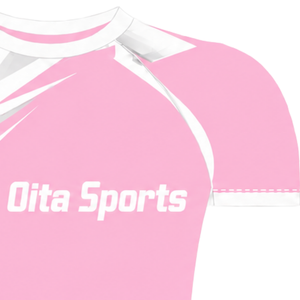 Camiseta Deportiva de Manga Corta Rosa Claro y Blanca con Cuello Redondo y Gráfico de Rayo, Compresión Atlética para Entrenamiento de Alto Rendimiento - Product Image 4
