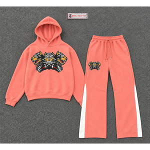 Conjunto Deportivo Personalizado con Sudadera con Capucha y Pantalones Jogger con Estampado Gráfico Rosa Coral para Hombre, Ropa Deportiva Casual al por Mayor - Product Image 5