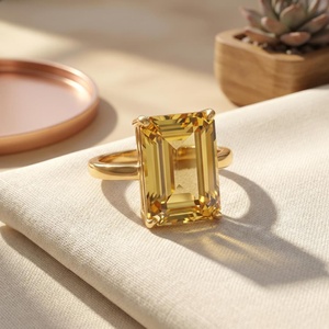Citrine <b>Ring</b> Large Citrine <b>Ring</b> <b>Emerald</b> Cut <b>Ring</b> Statement <b>Ring</b> 925 Sterling <b>Silver</b> <b>Ring</b> 14K Gold Plated <b>Ring</b> November Birthston - Product Image 4