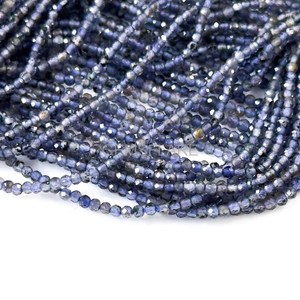 Cuentas redondas microfacetadas de iolita natural de 2 mm, cuentas de iolita para la fabricación de joyas, suministros al por mayor, gemas sueltas facetadas con corte de diamante. - Product Image 4