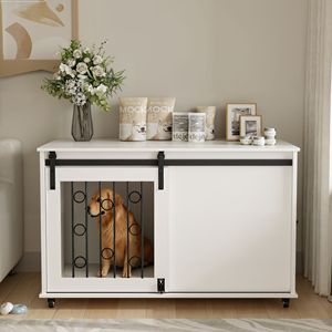 Cuccia Moderna in Legno per Cani con Porta Scorrevole e Porta Laterale, Tavolino da Interno per Cani di Piccola e Media Taglia, Anti-Masticazione - Product Image 5