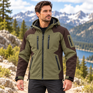 Wholesale Custom Logo Mens Winter Softshell Jacket Polar Fleece Lining Hooded <b>Hiking</b> Travel Color Block Casual Streetwear - Product Image 4