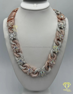 Cadena de Eslabones Infinitos de Dos Tonos con Diamante Moissanita en Plata de Ley 925, Oro Rosa, Plata, 18 mm, Collar Hip Hop para Hombre - Product Image 1