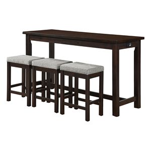 4pc Espresso Finish Counter Height Dining <b>Set</b> USB Ports Power Outlets 3 Casual <b>Stools</b> Built-in Drawer <b>Table</b> Convenient Features - Product Image 2