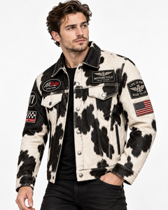Blouson moto homme en cuir PU style urbain, col montant, boutonné, imperméable, coupe-vent avec patchs - Product Image 2