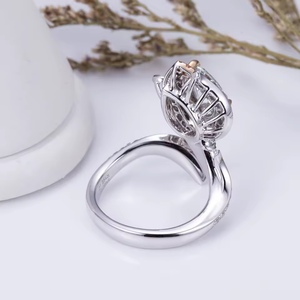Women's 18K <b>Gold</b> Pear Cut Diamond Flower <b>Cocktail</b> <b>Ring</b> Pave Setting Luxury Fine Jewelry - Product Image 3