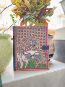 New 2025 Hand Tooled Leather Cow Design Business Planner Portfolios File <b>Folder</b> <b>Document</b> Holder Genuine Leather Snap Padfolios - Product Image 2