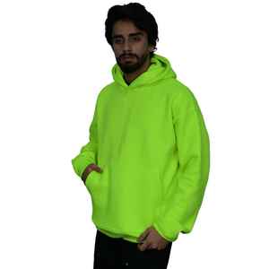 Sweat à capuche pour homme en coton et élasthanne, imprimé personnalisé, tissé, effet délavé vintage, jaune fluo, entièrement zippé, coupe oversize - Product Image 3