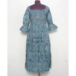 เดรสยาวผ้าฝ้ายแท้ 100% สำหรับผู้หญิง ลายพิมพ์ดอกไม้แบบอินเดีย แขนทรงระฆัง น่ารัก สบายๆ เหมาะสำหรับใส่กลางคืน เรียบง่าย - Product Image 6