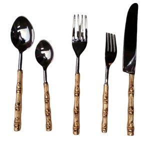 Juego de cubiertos de acero inoxidable Royal de 5 manijas de diseño de bambú de latón juego de vajilla de la mejor calidad a un precio razonable - Product Image 1