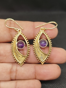 Natural amethyst Bohemian Drop Earrings Handmade gold Plated Brass Blue Gemstone Dangle Earrings High Quality Unique - Product Image 4
