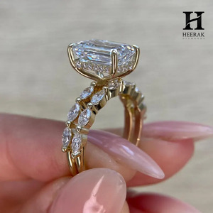 Luxury Emerald Cut Lab Grown Diamond Ring 14K Yellow Gold Marquise Diamond Twisted Vine Band Hidden Halo Solitaire Ring - Product Image 2