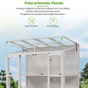 Serra In legno da 78 pollici con 4 lucernari indipendenti e 2 ripiani centrali pieghevoli con struttura a freddo per uso giardino esterno - Product Image 5