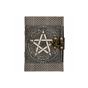 Journal en cuir vintage |   Carnet gaufré Pentagramme Celtique avec cadenas antique, fait main, pour la rédaction et le voyage, cadeau pour hommes et femmes - Product Image 1