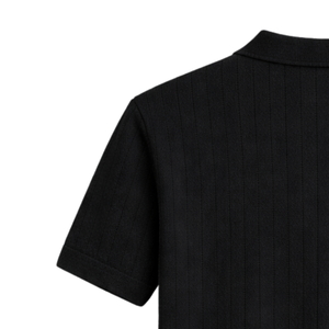 Polo en tricot rayé pour homme, manches courtes, boutons sur le devant, coton premium texturé, coupe ajustée, décontracté, élégant, vêtements d'été, vente en gros - Product Image 5