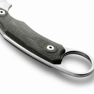 Cuchillos de caza de hoja fija con mango texturizado verde oliva, anillo de dedo plateado para la hoja y funda de cuero negro para exteriores - Product Image 2