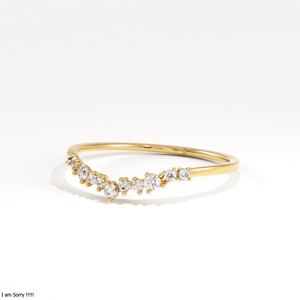 Round Moissanite Diamond Curved Chevron Wedding Band, 14K Gold 18K Gold Platinum, V Shape Contour Bridal <b>Stacking</b> <b>Ring</b> Jewelry - Product Image 4