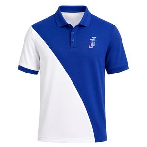 เสื้อโปโลสีน้ำเงินรอยัล ลายกากบาทสีขาว แขนสั้น คอปก สีตัดกัน สไตล์ลำลอง เสื้อทีม ชุดกีฬาแบบสั่งทำสำหรับผู้ชาย - Product Image 1