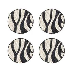 Ensemble de sous-verres ronds à rayures zébrées, perles de verre faites à la main, motif animal noir et blanc, décorations de table - Product Image 1
