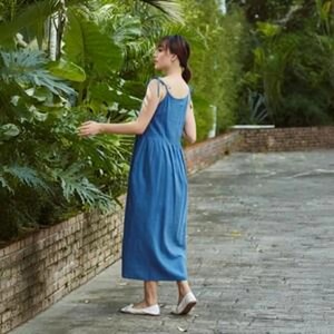 Women Plus Size Vintage 100% Cotton Breathable V-neck Midi Dress Bell Sleeve High Waist <b>Bow</b> Decoration A-Line Silhouette Loose - Product Image 2