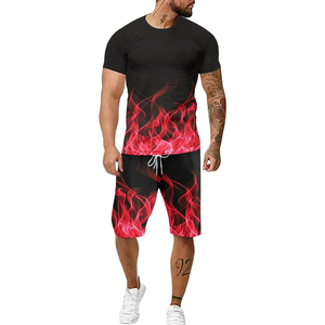 Ensemble T-shirts et shorts personnalisés pour hommes, imprimés par transfert thermique, en coton/polyester, respirant, décontracté, quatre saisons, 2 pièces - Product Image 1