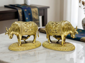 Idole en laiton pur de vache et de veau, 7x5x5cm, 100% laiton, Gau Mata Murti Puja, fait main, durable, pour temple et décoration spirituelle de la maison, cadeau - Product Image 4